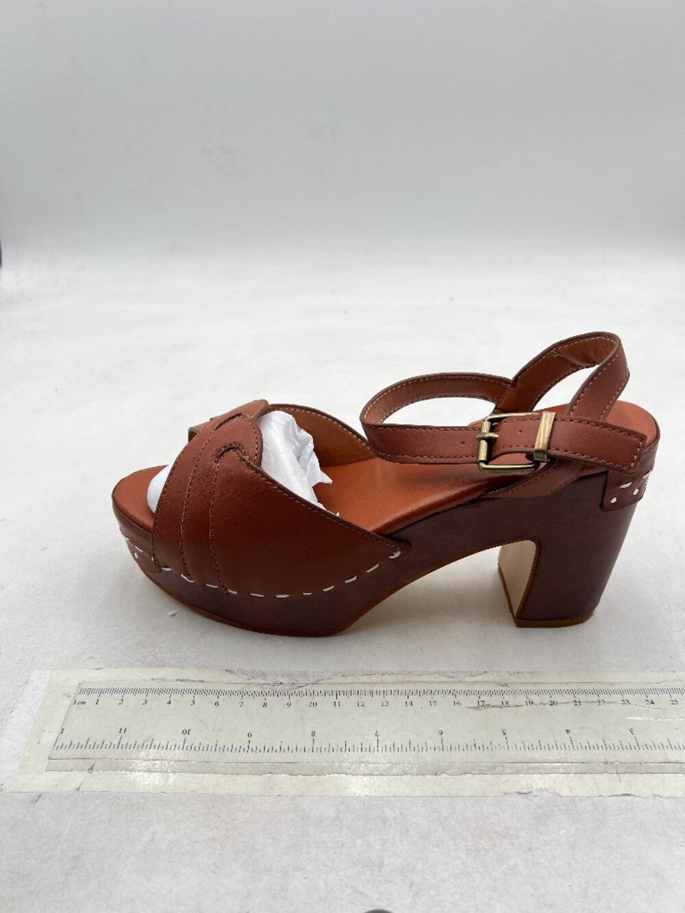 FSJ Brown Peep Toe Clog Heels Retro Platform Sandals for Women - Picture 2 of 8